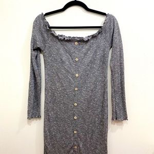 A Grey off the shoulder dress